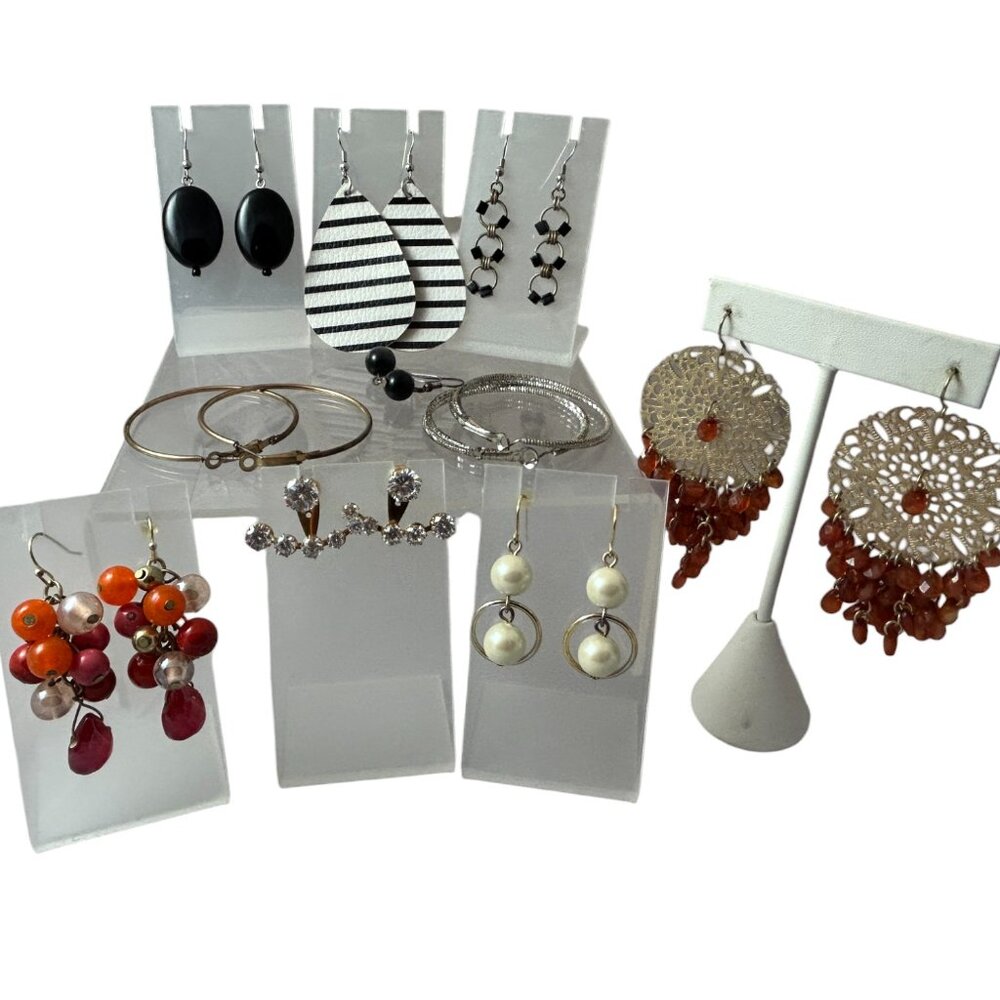 Mixed Lot 10 Earrings Dangle Hoops Beaded Gold Tone Silver Tone Boho